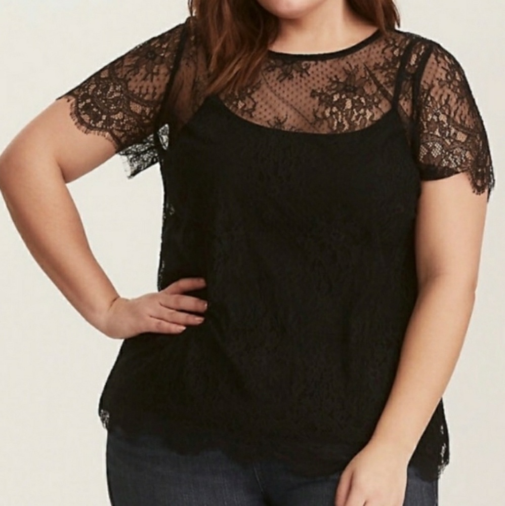 Plus Black Lace Blouse